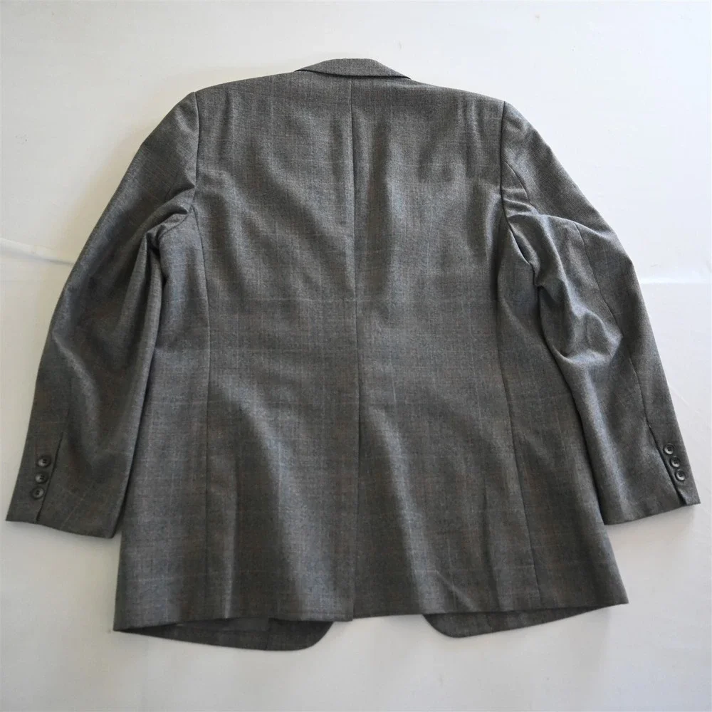 Vtg 60s USA‎ Made 44L Gray Check Wool Mens Blazer Suit Jacket Sport Coat
